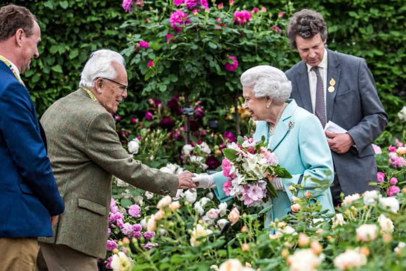 Дэвид Остин и Королева Елизавета на цветочном шоу в Челси